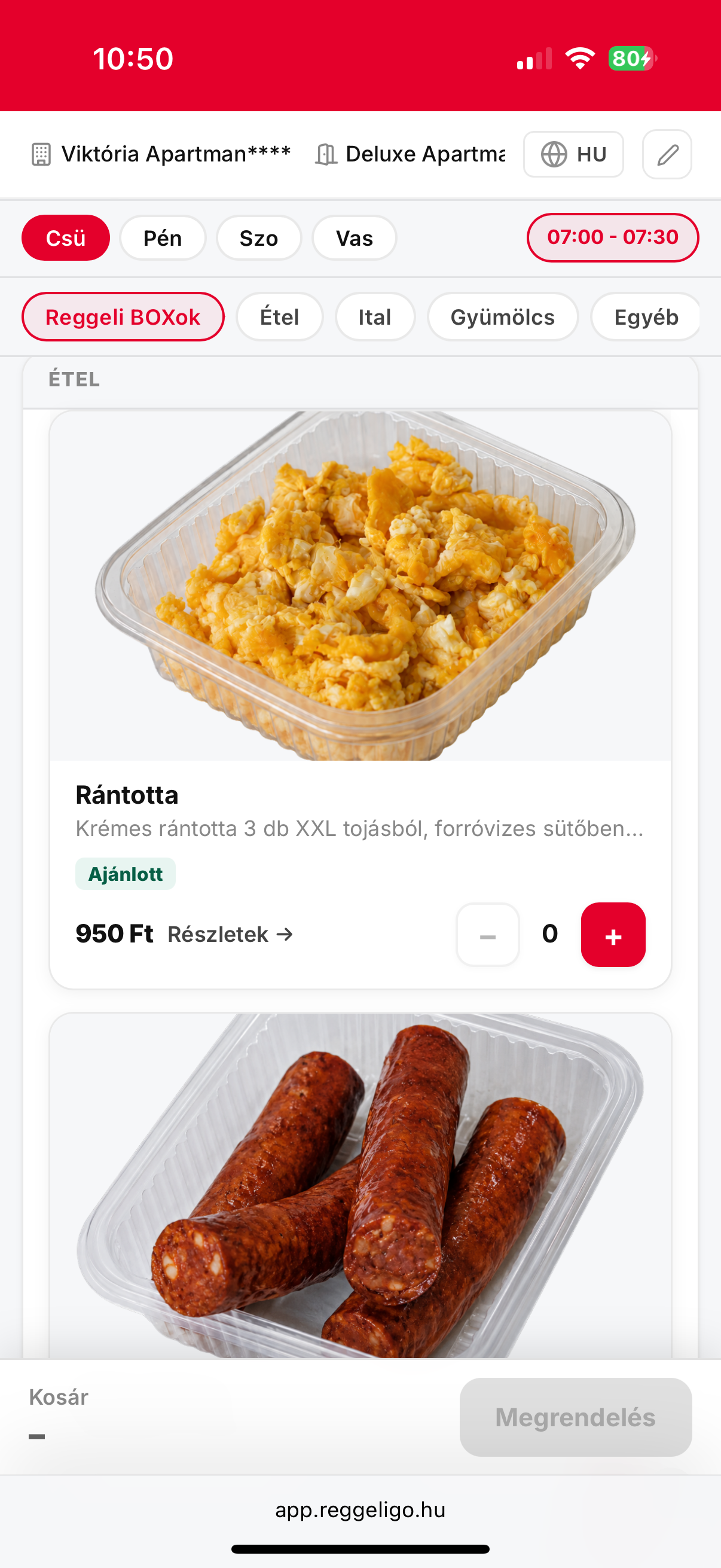 ReggeliGO mobil — kosár